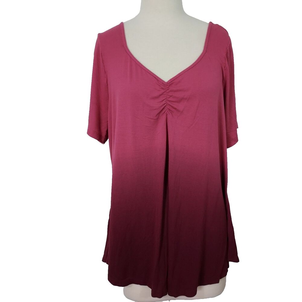 Lane Bryant Womens Size 22/24 Ruched V Neck Ombre T Shirt Top Stretch Casual